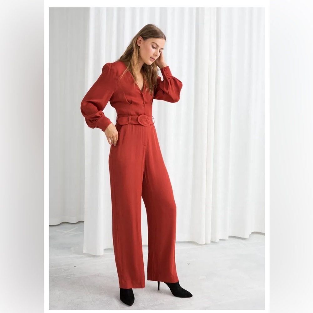 And Other Stories Belted V-Neck Jumpsuit. Size 8. Terracotta Burnt Orange Color